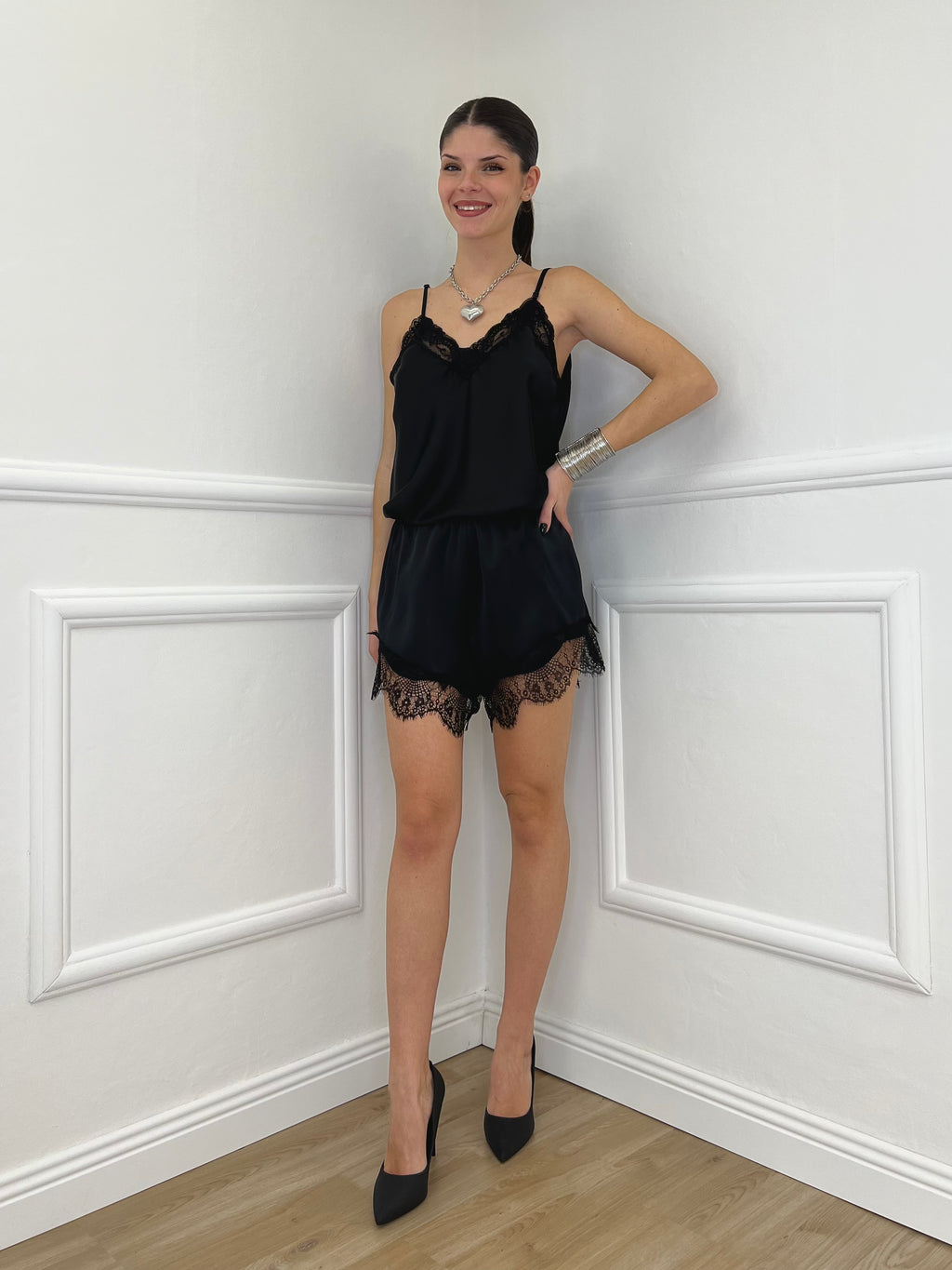 Shorts Lingerie Pizzo L337 Nero