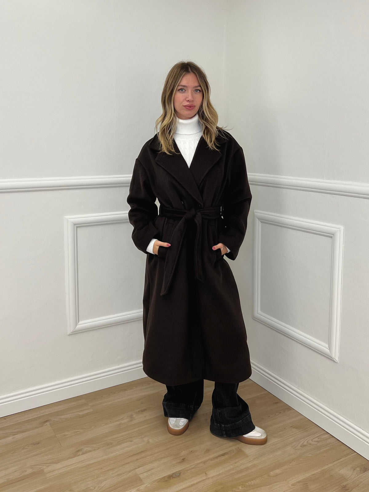 Cappotto Doppiopetto Cintura 29077 Marrone