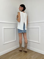 Maglia Smanicata Spilla Fiore 9688 Bianco