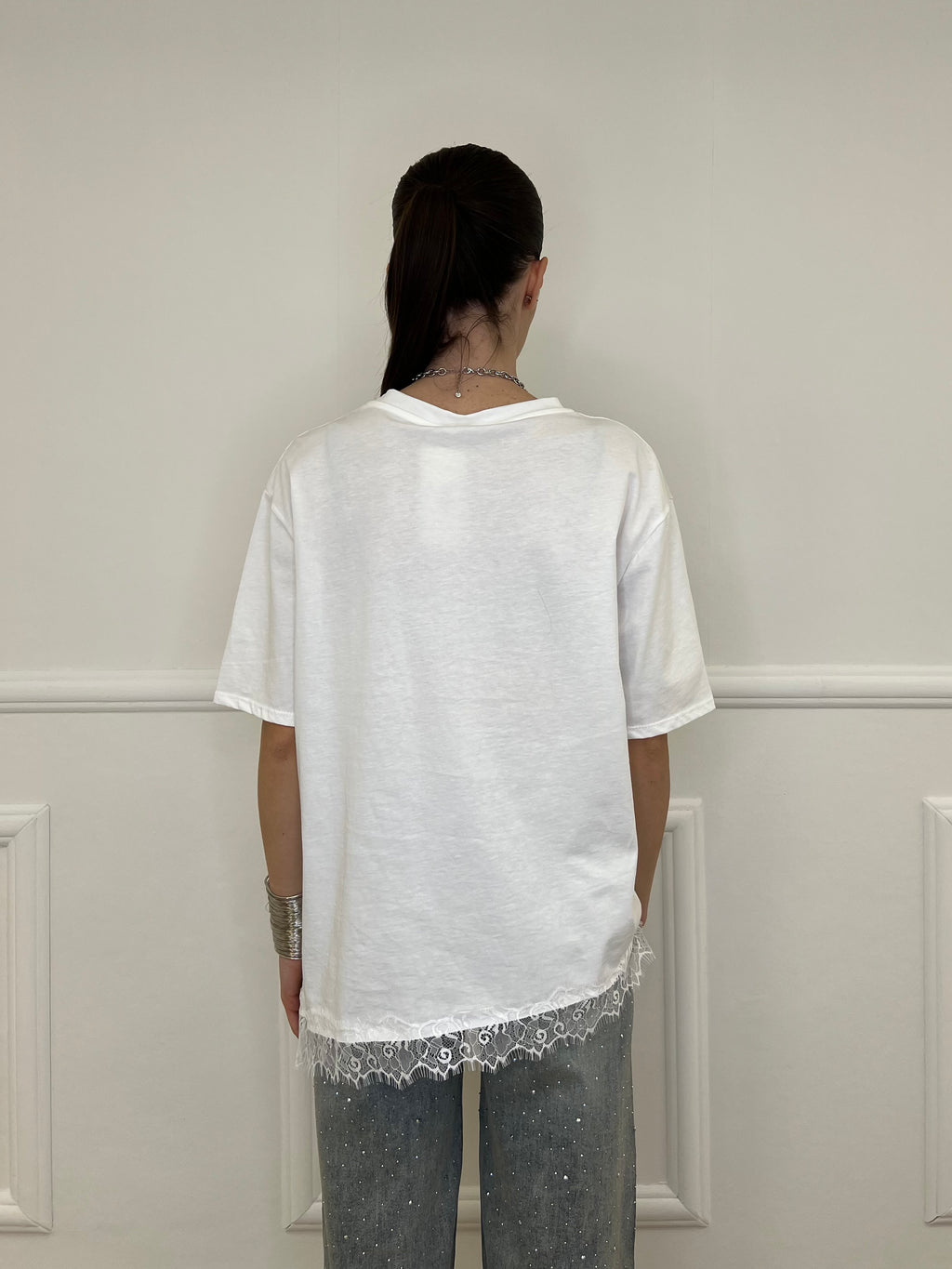 T-shirt Asimmetrica Con Pizzo 2824 Bianco
