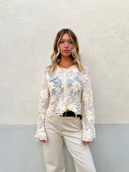 Cardigan Pizzo Ricami e Strass C282 Ecru