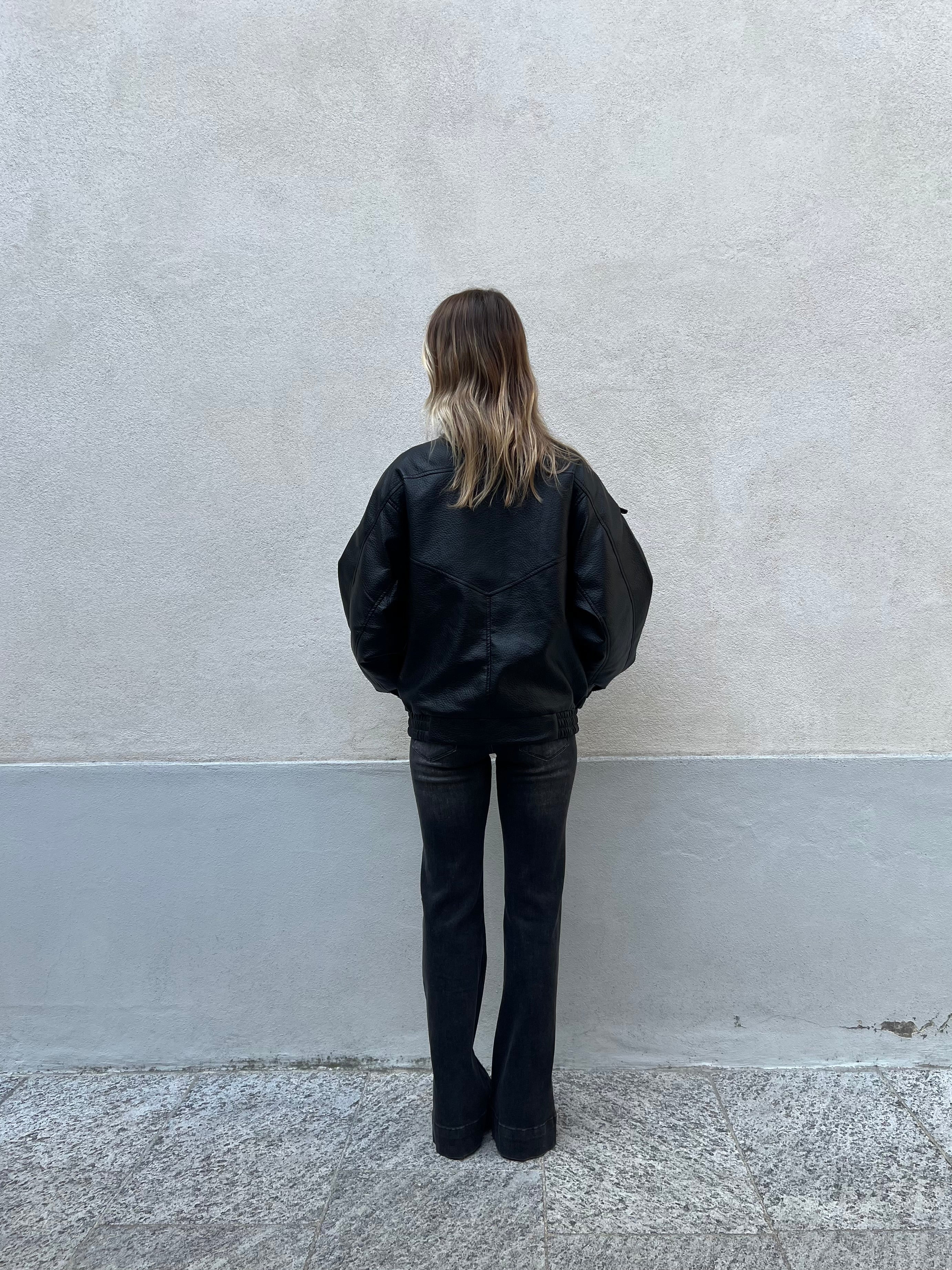 Bomber Ecopelle Martellata F01 Nero