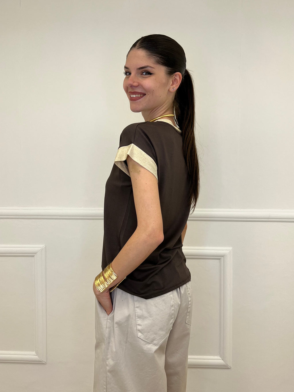 T-shirt Profili Lurex 24288 Marrone