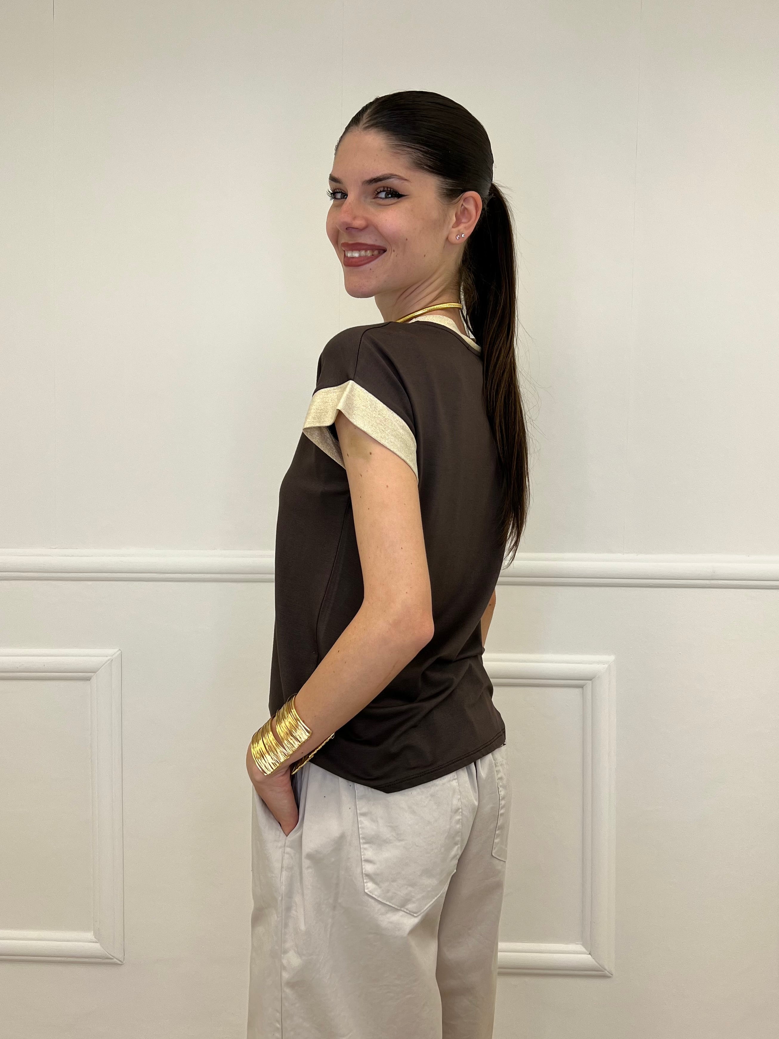 T-shirt Profili Lurex 24288 Marrone