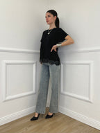 Maglietta Combinata Con Pizzo 20611 Nero