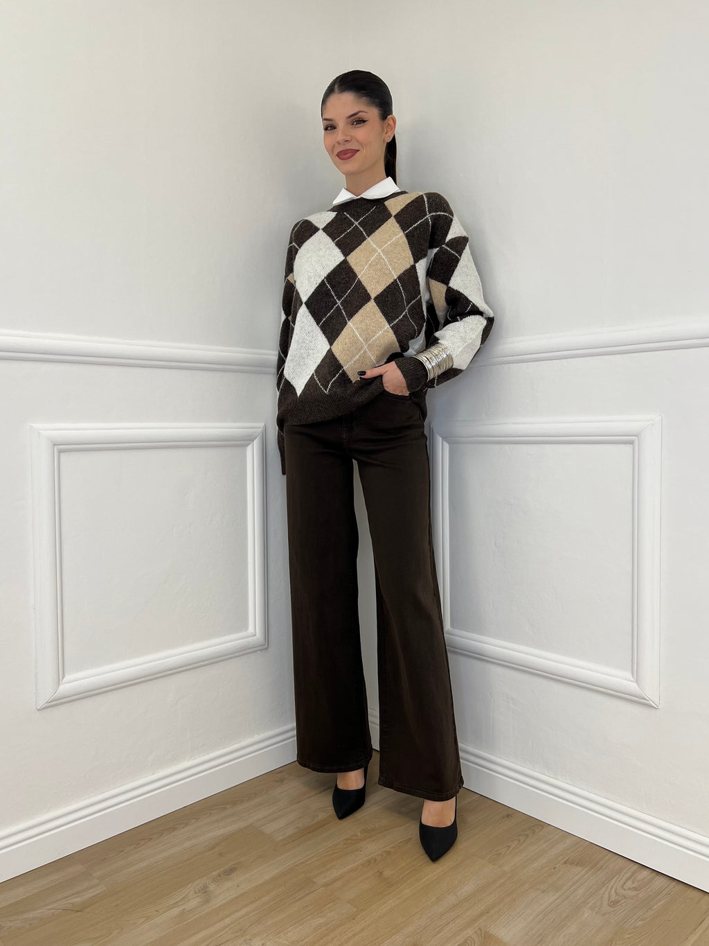 Jeans Palazzo T1001-1 Marrone