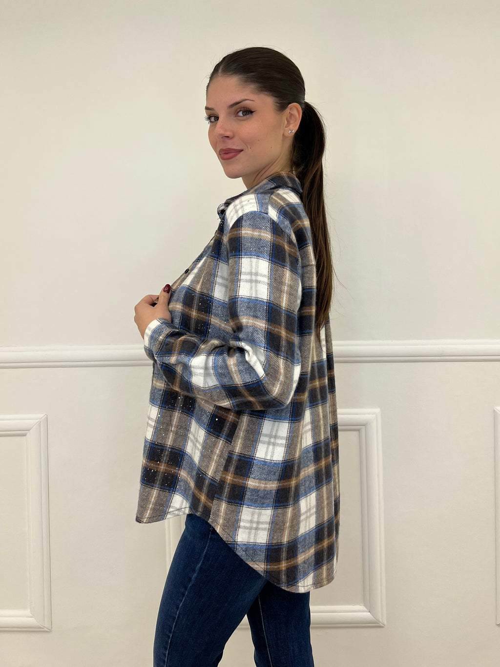 Camicia Madras Strass A35 Bluette