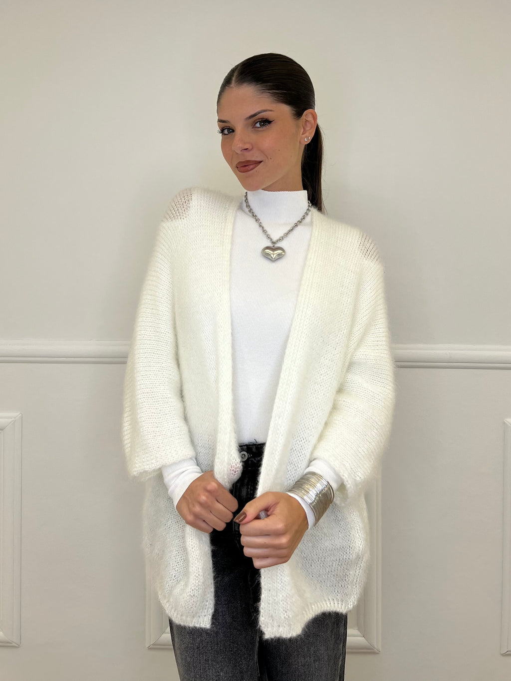 Cardigan Effetto Mohair 633 Bianco