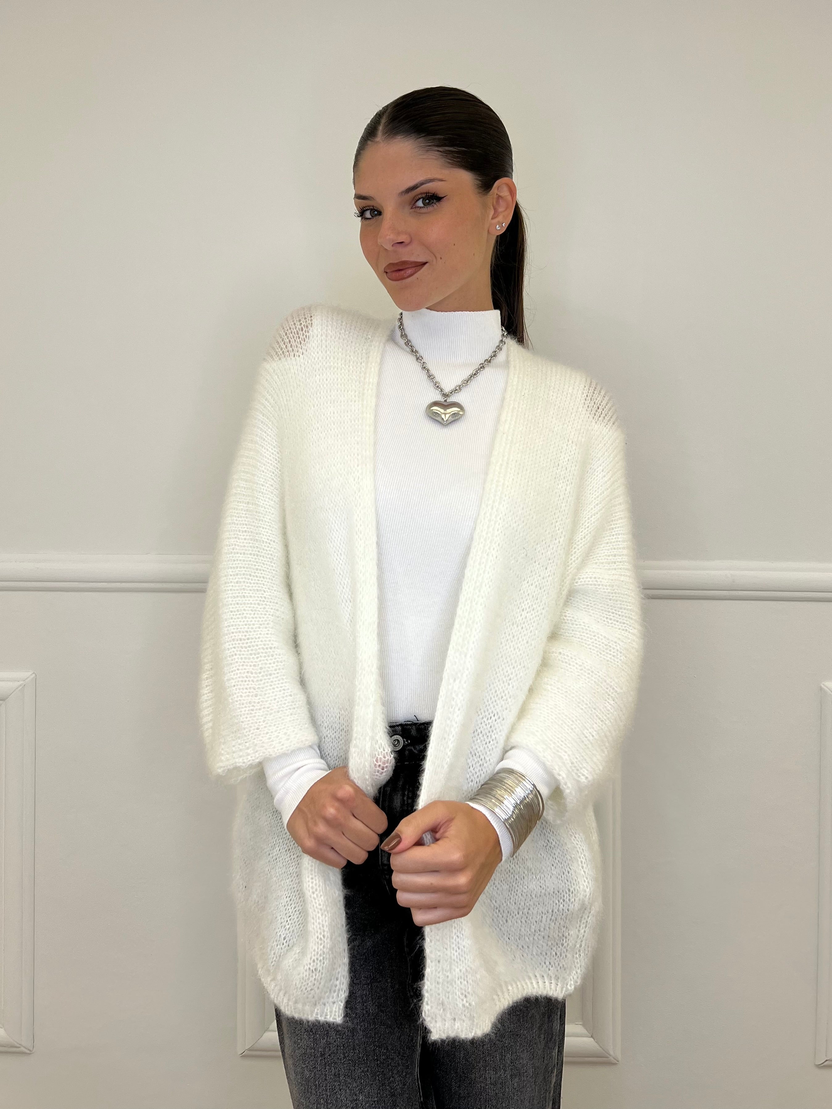 Cardigan Effetto Mohair 633 Bianco