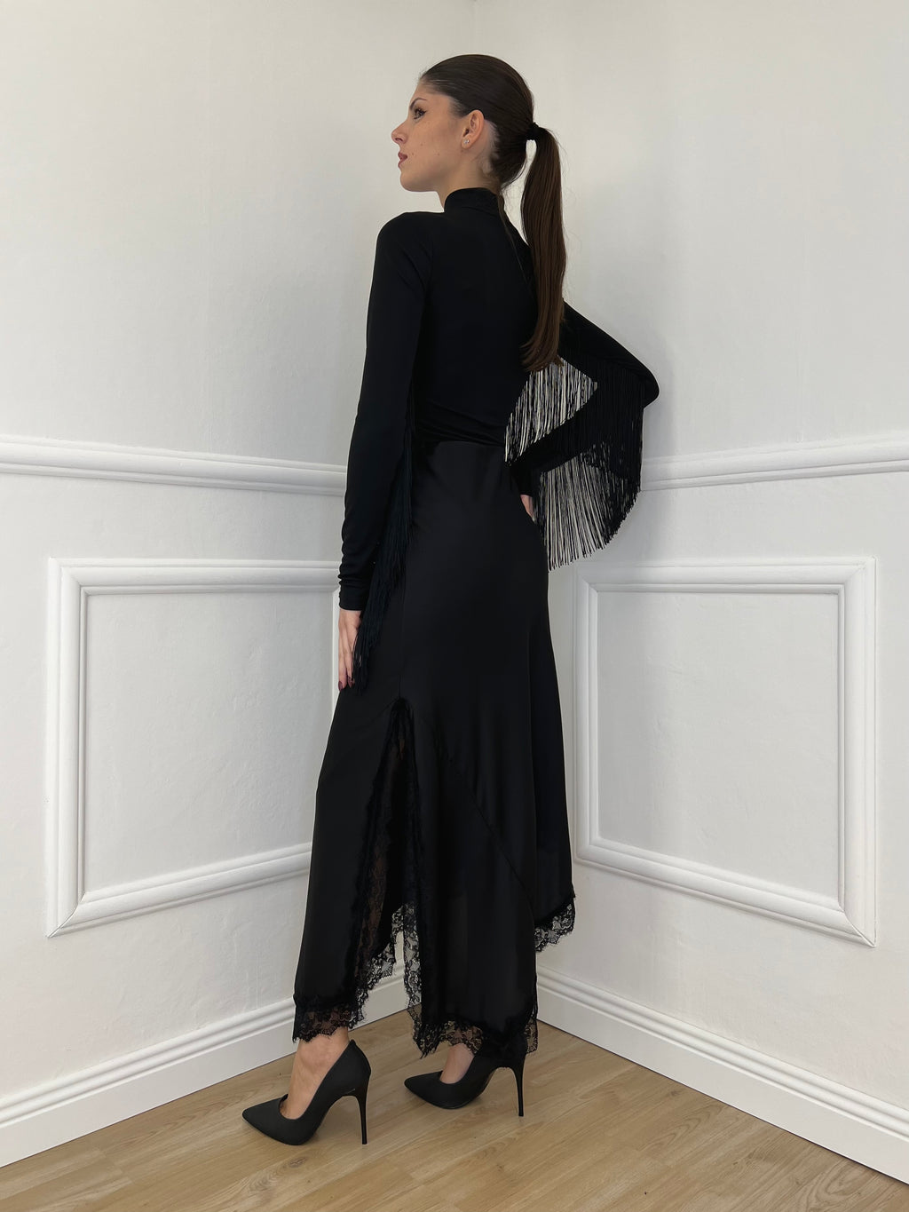 Gonna Asimmetrica Pizzo 2722 Nero