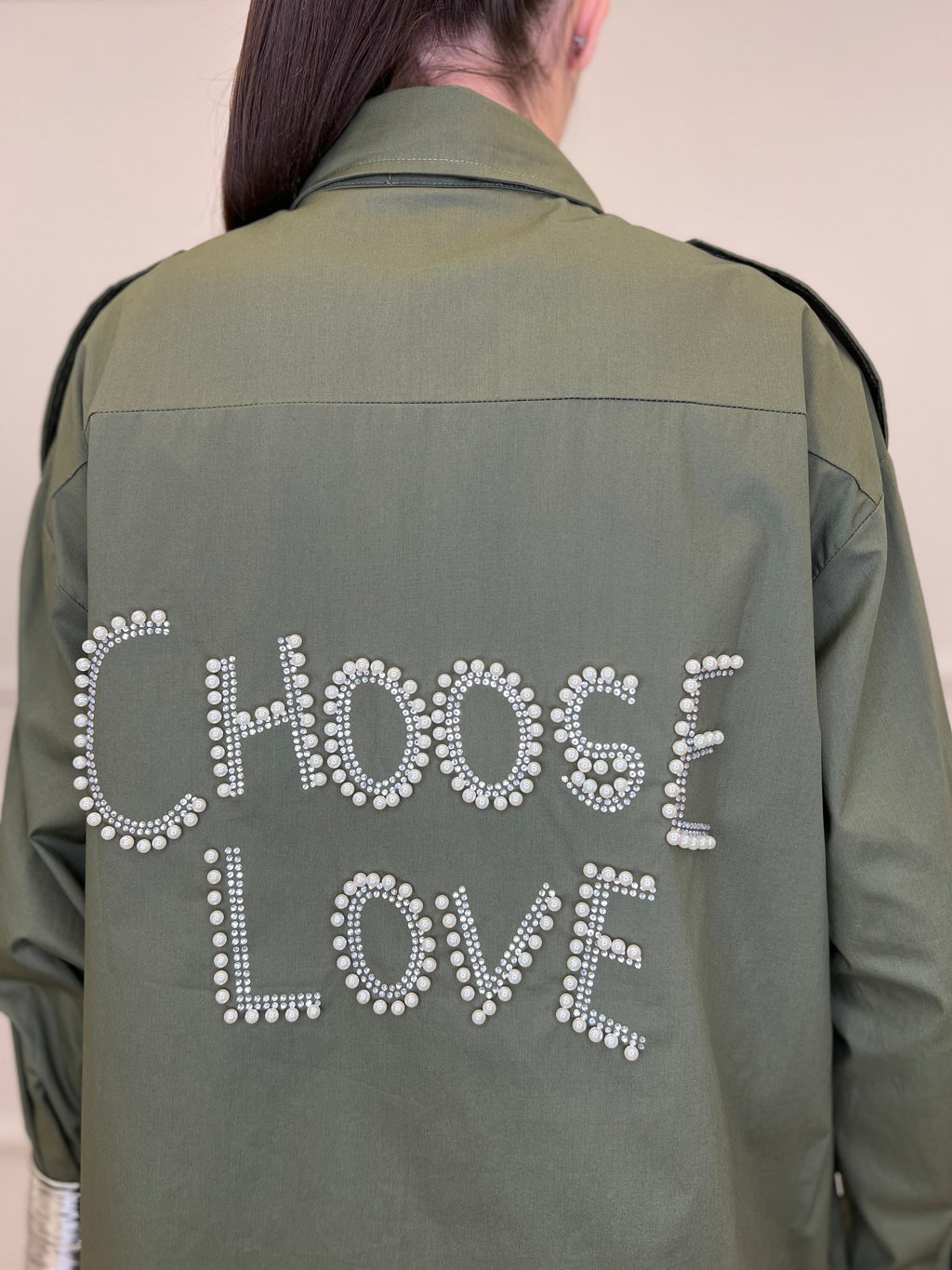 Camicia Overshirt "Choose Love" AL0066 Verde Militare