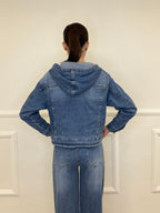 Giacca Denim Bande e Cappuccio J997 Azzurro