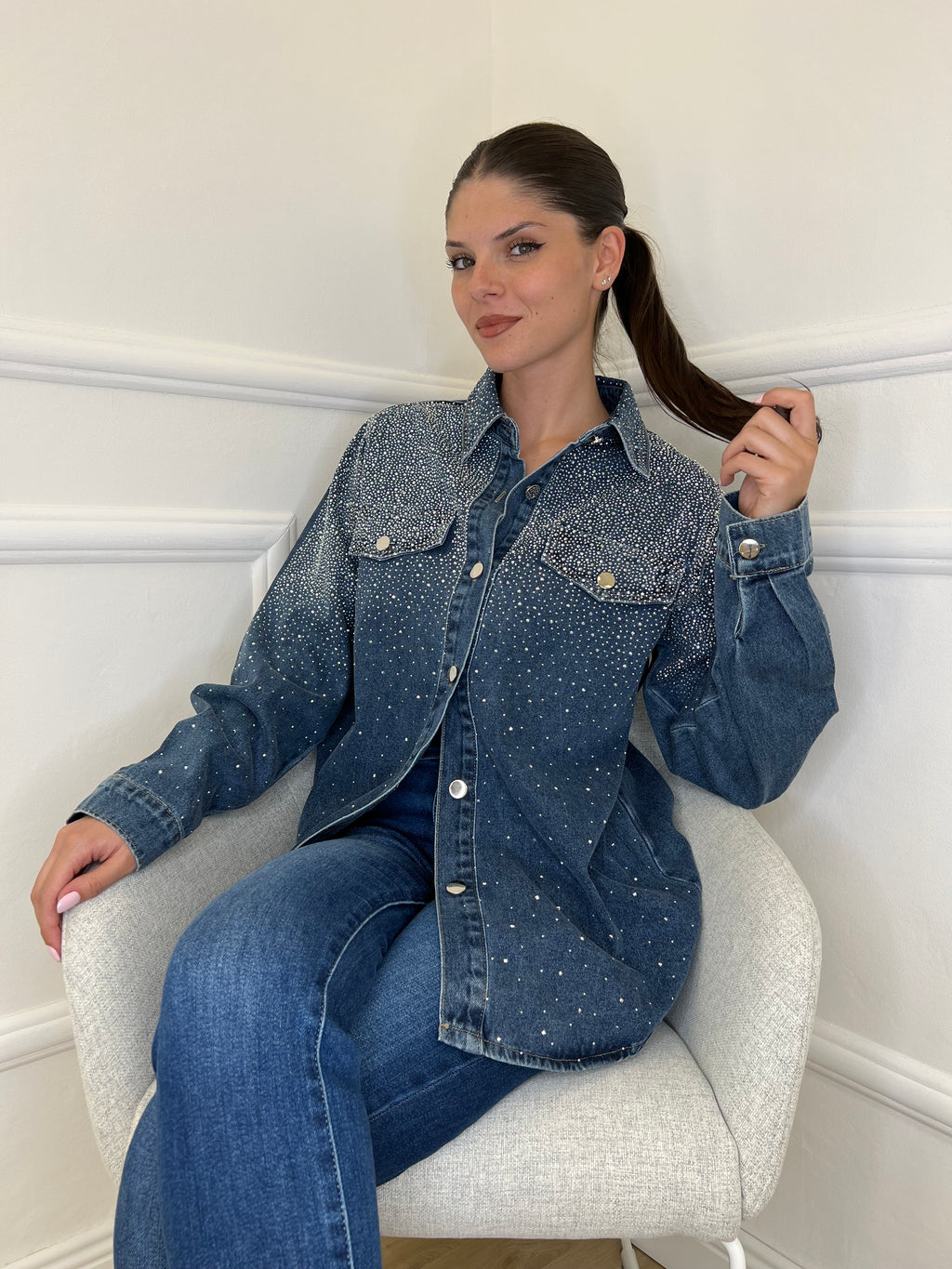 Giacca Denim Strass MF2493 - Bazar Abbigliamento