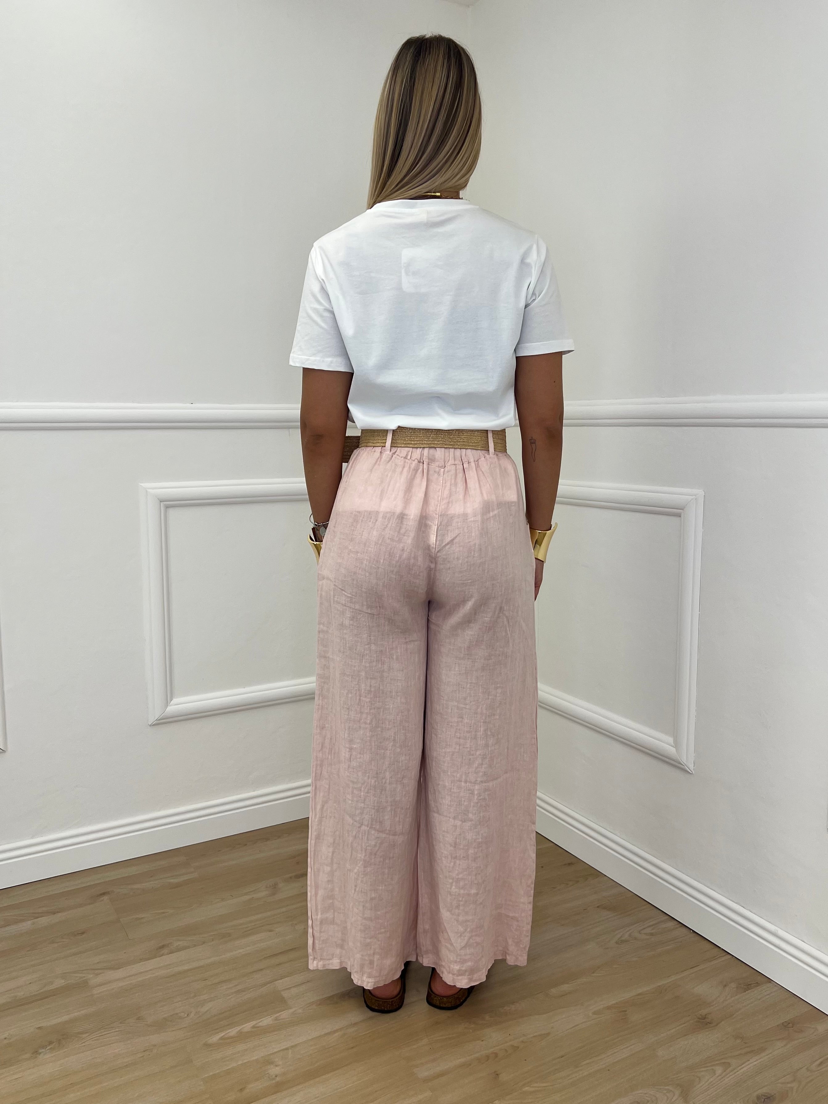 Pantalone Lino Cintura 22525-2 Rosa