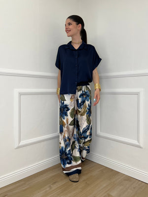 Completo Satin Pantalone Fantasia 17397 Blu