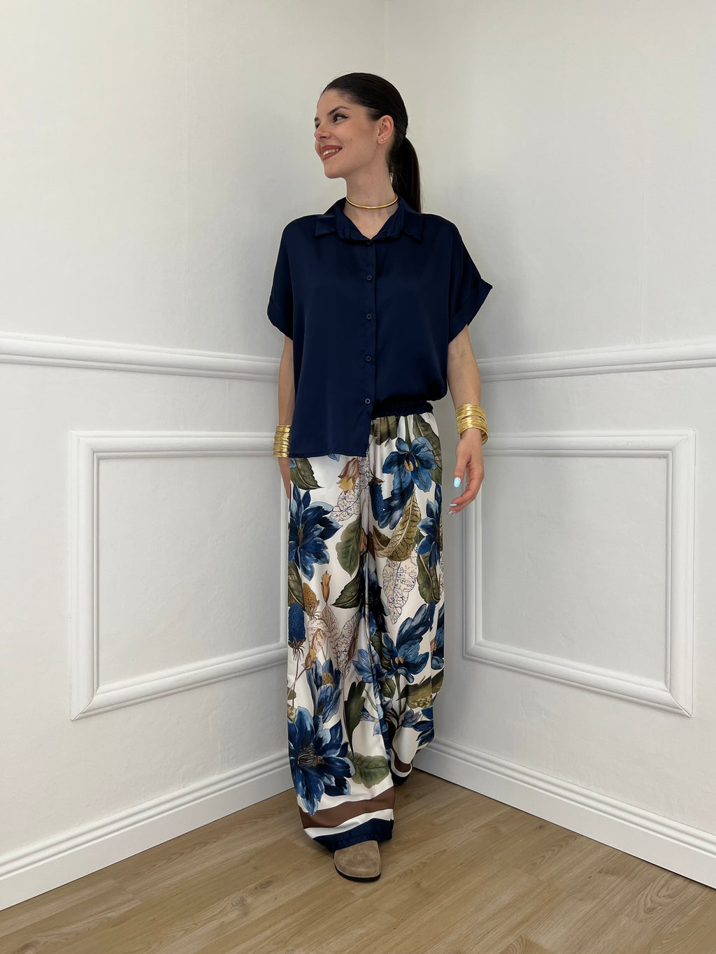 Completo Satin Pantalone Fantasia 17397 Blu