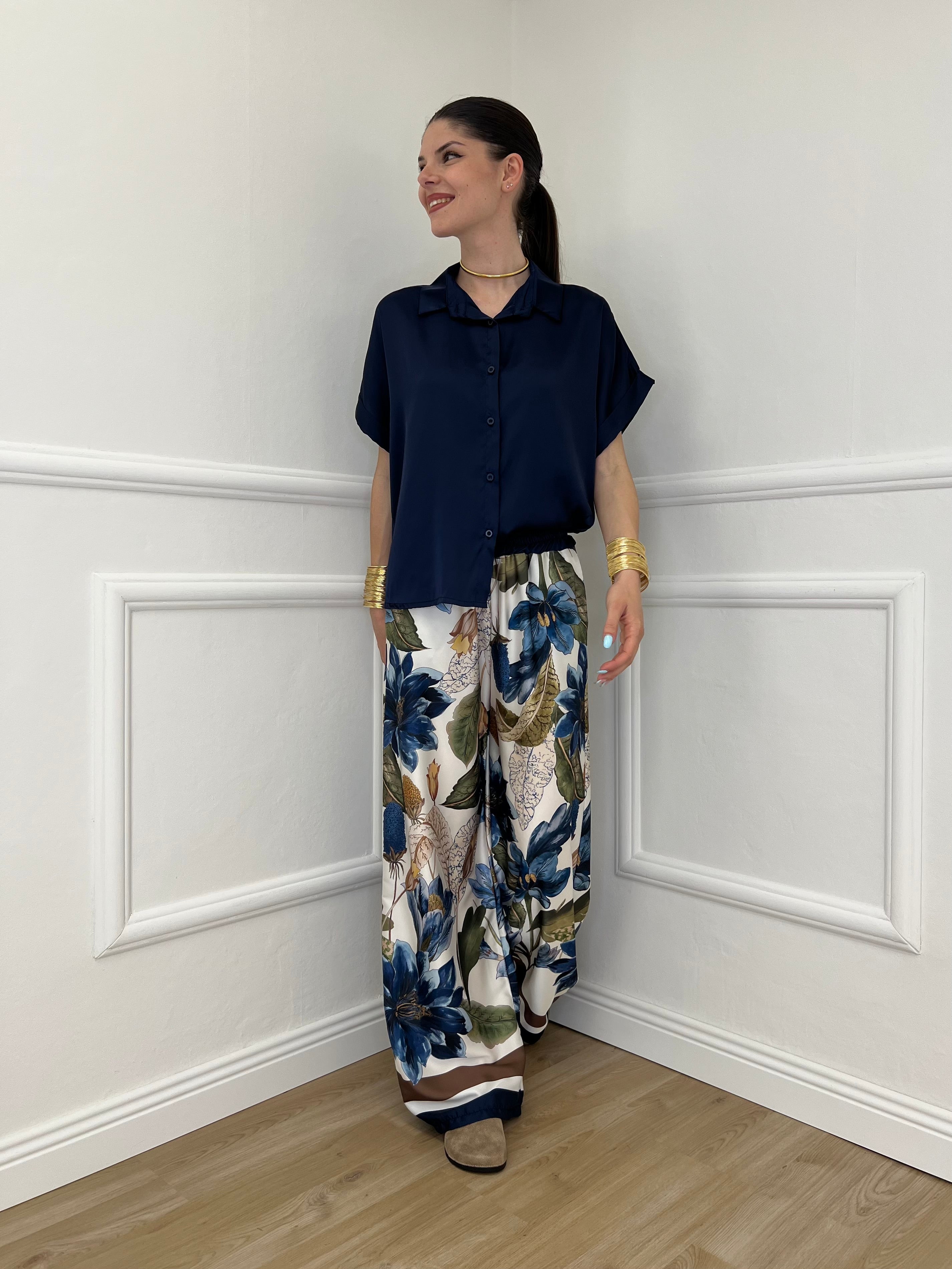 Completo Satin Pantalone Fantasia 17397 Blu