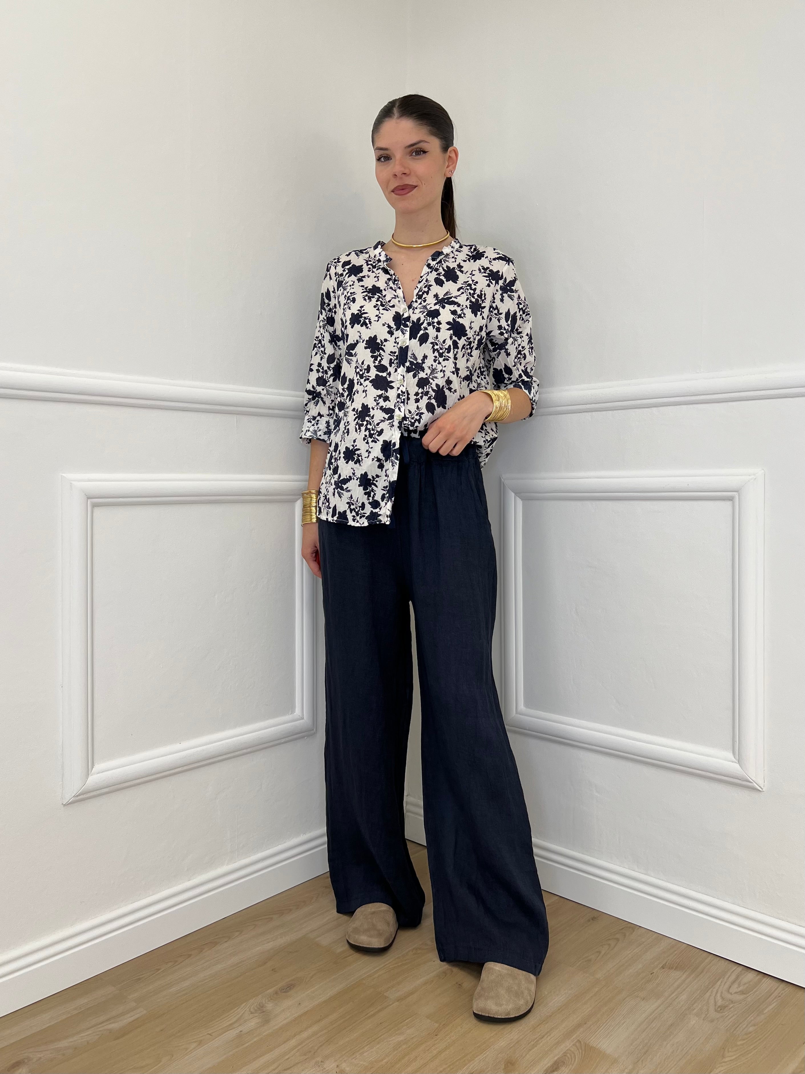 Camicia Fiori Coreana 2588-2 Blu