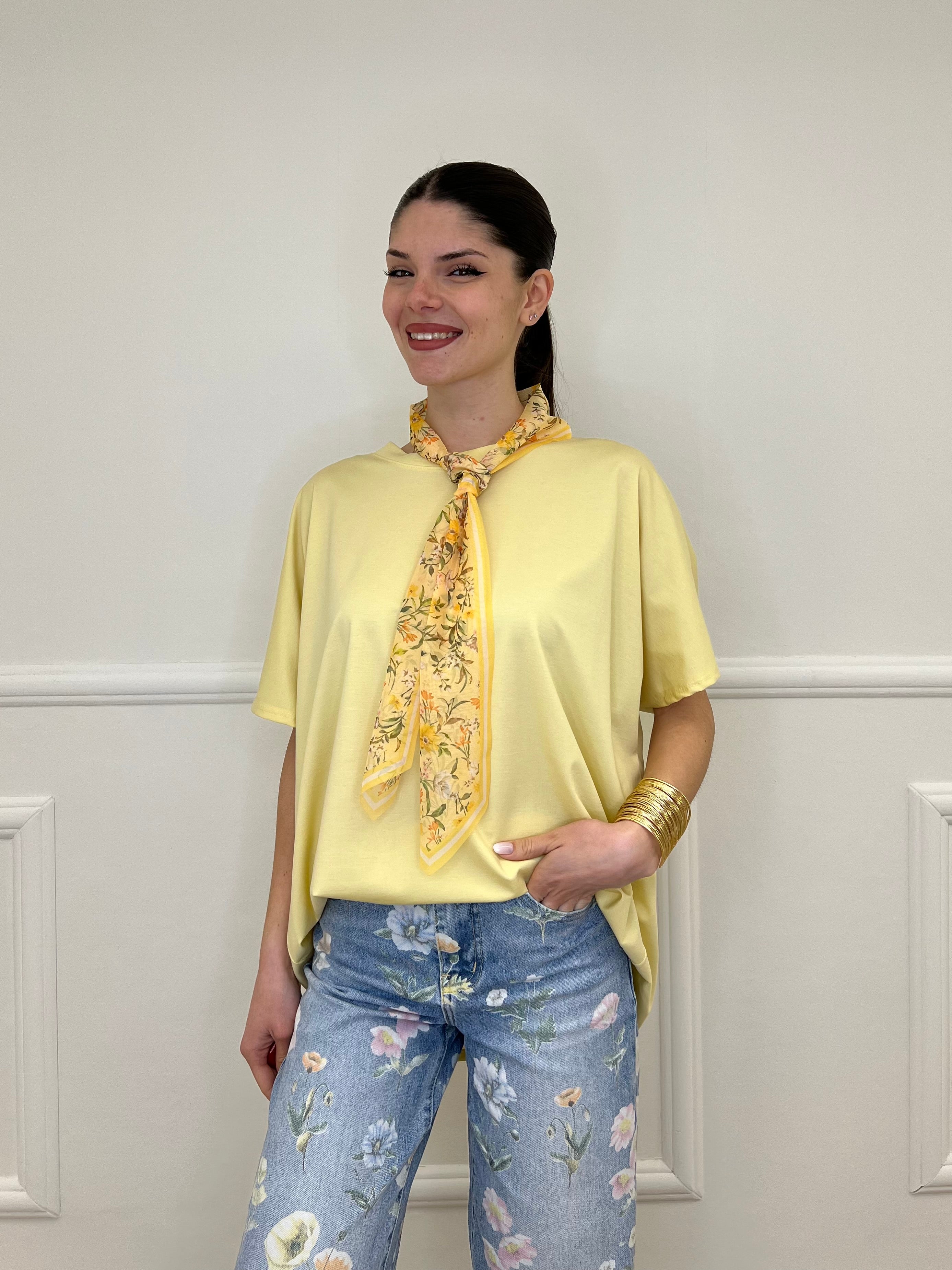 T-shirt Maxi Con Foulard 35080 Giallo