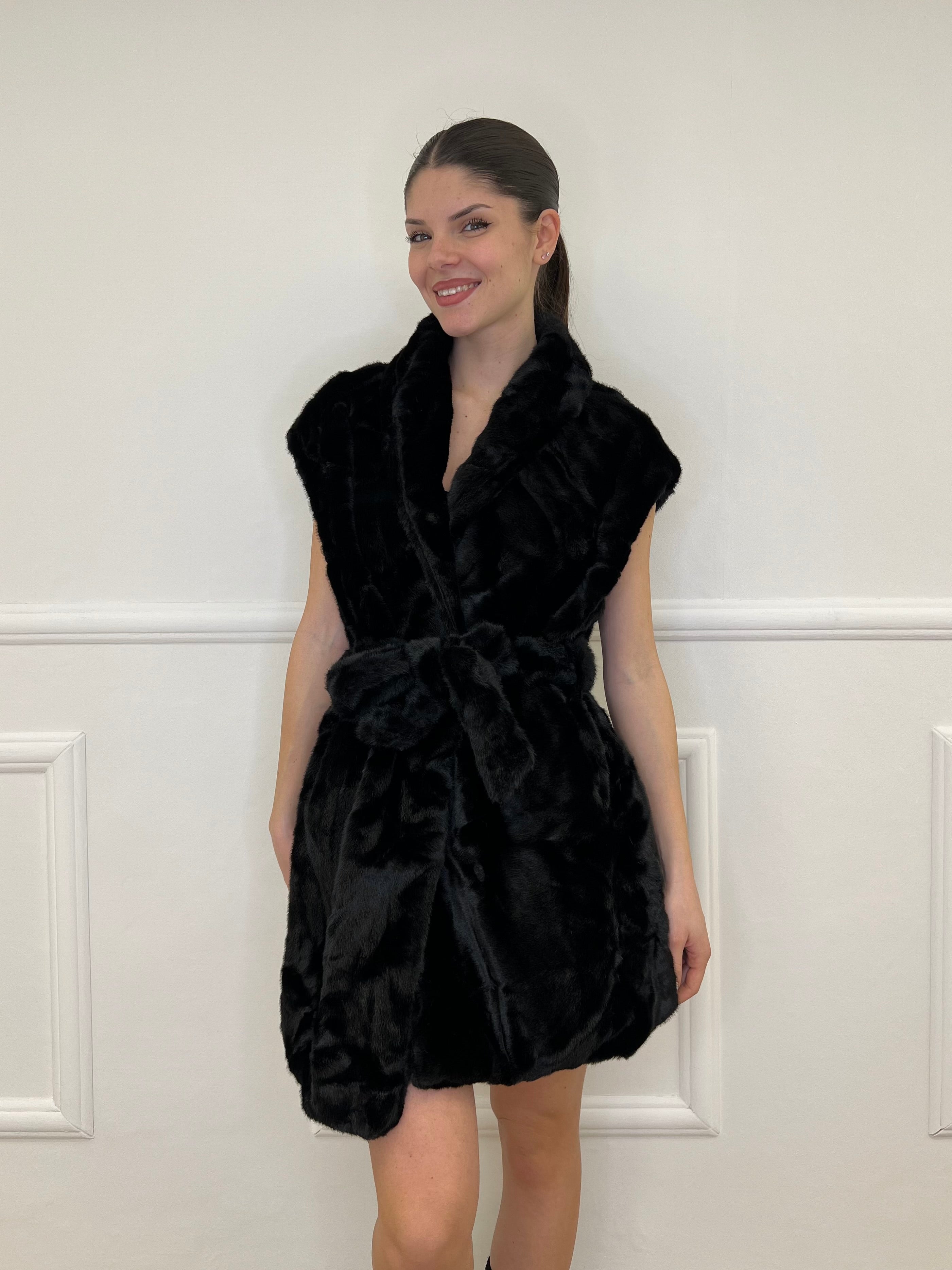 Maxi Gilet Pelliccia C021 Nero