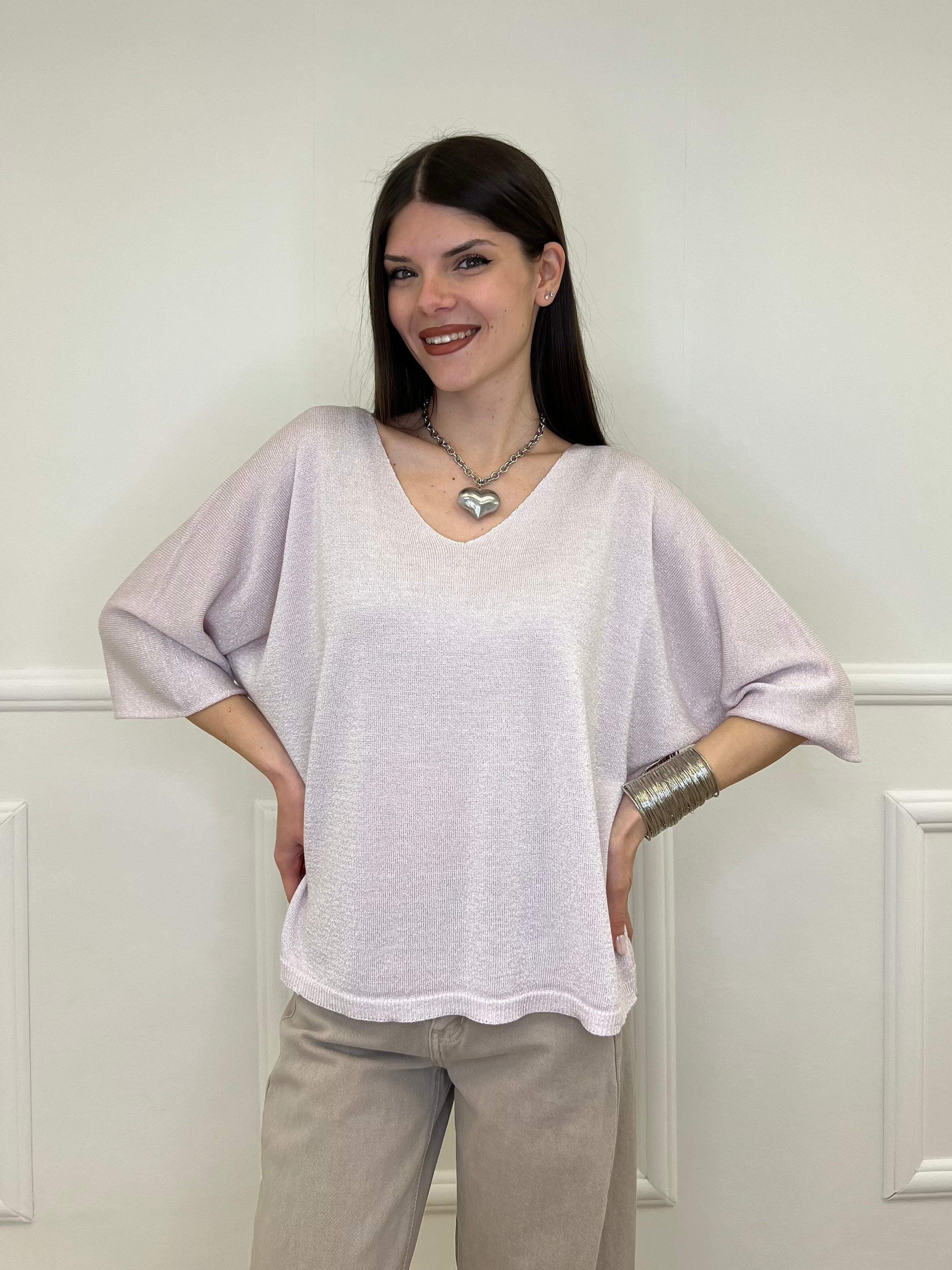 Maglia Lurex Scollo V 9081 Rosa