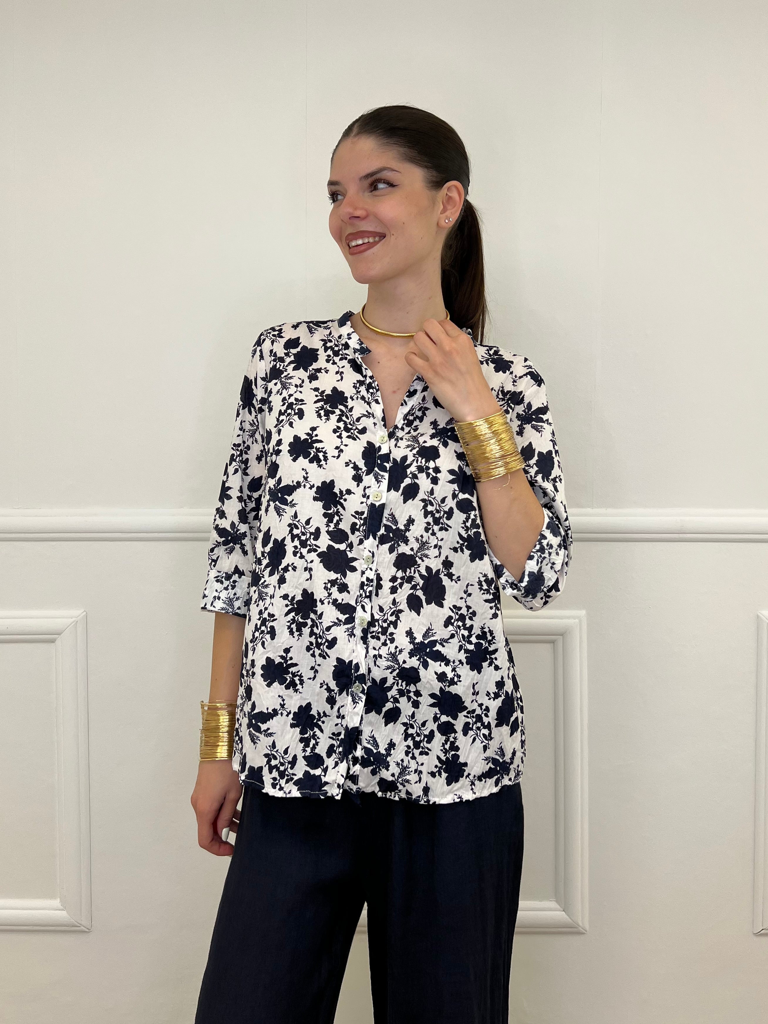 Camicia Fiori Coreana 2588-2 Blu