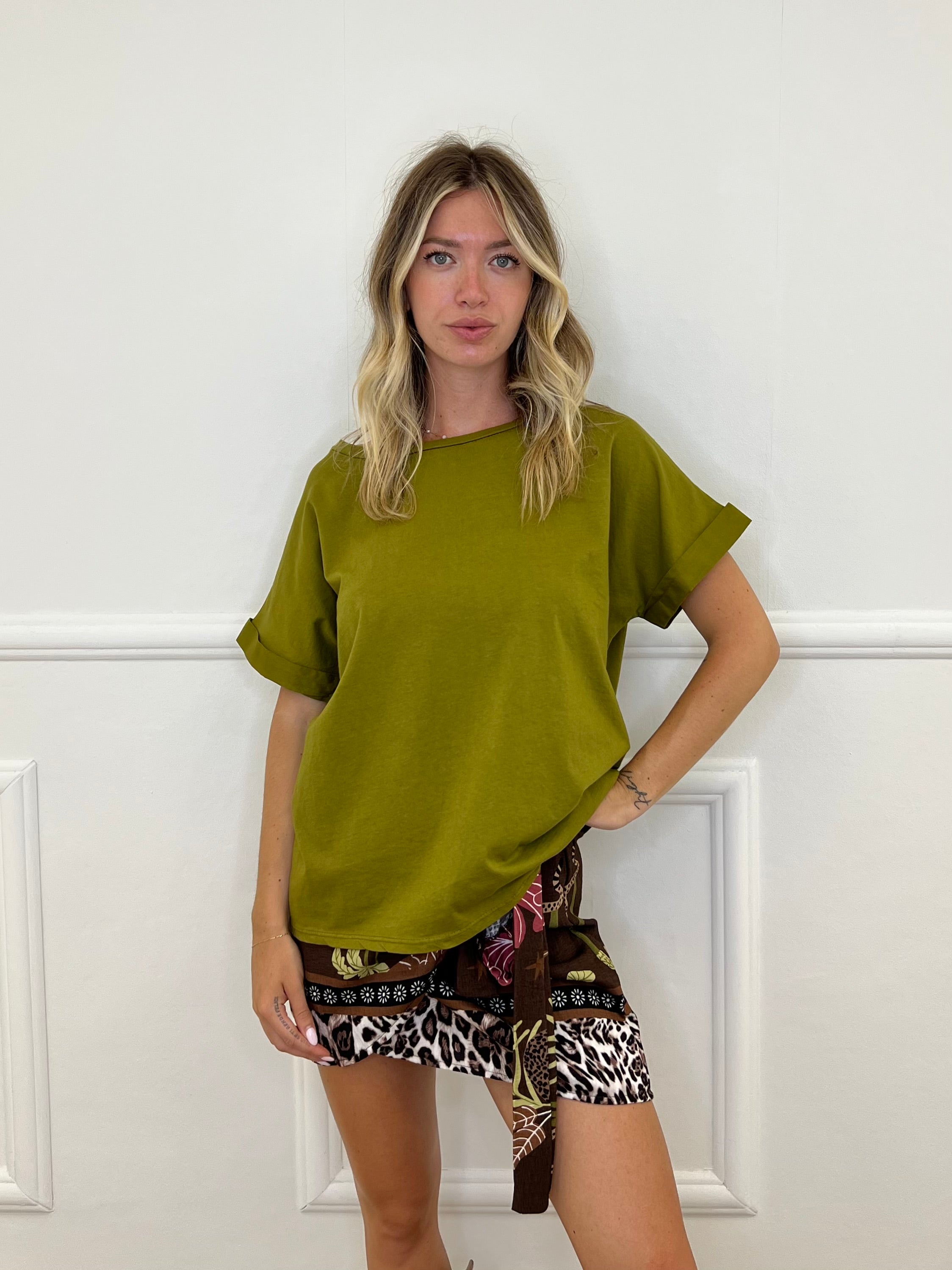 T-shirt Bottoncini 1302 Verde Olio