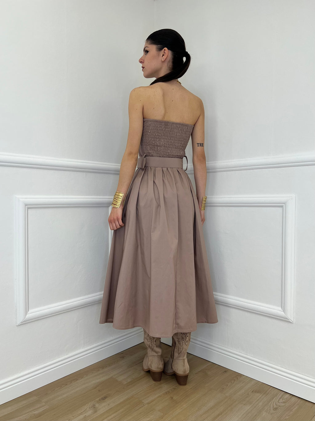 Abito a Fascia Cintura 9762 Taupe