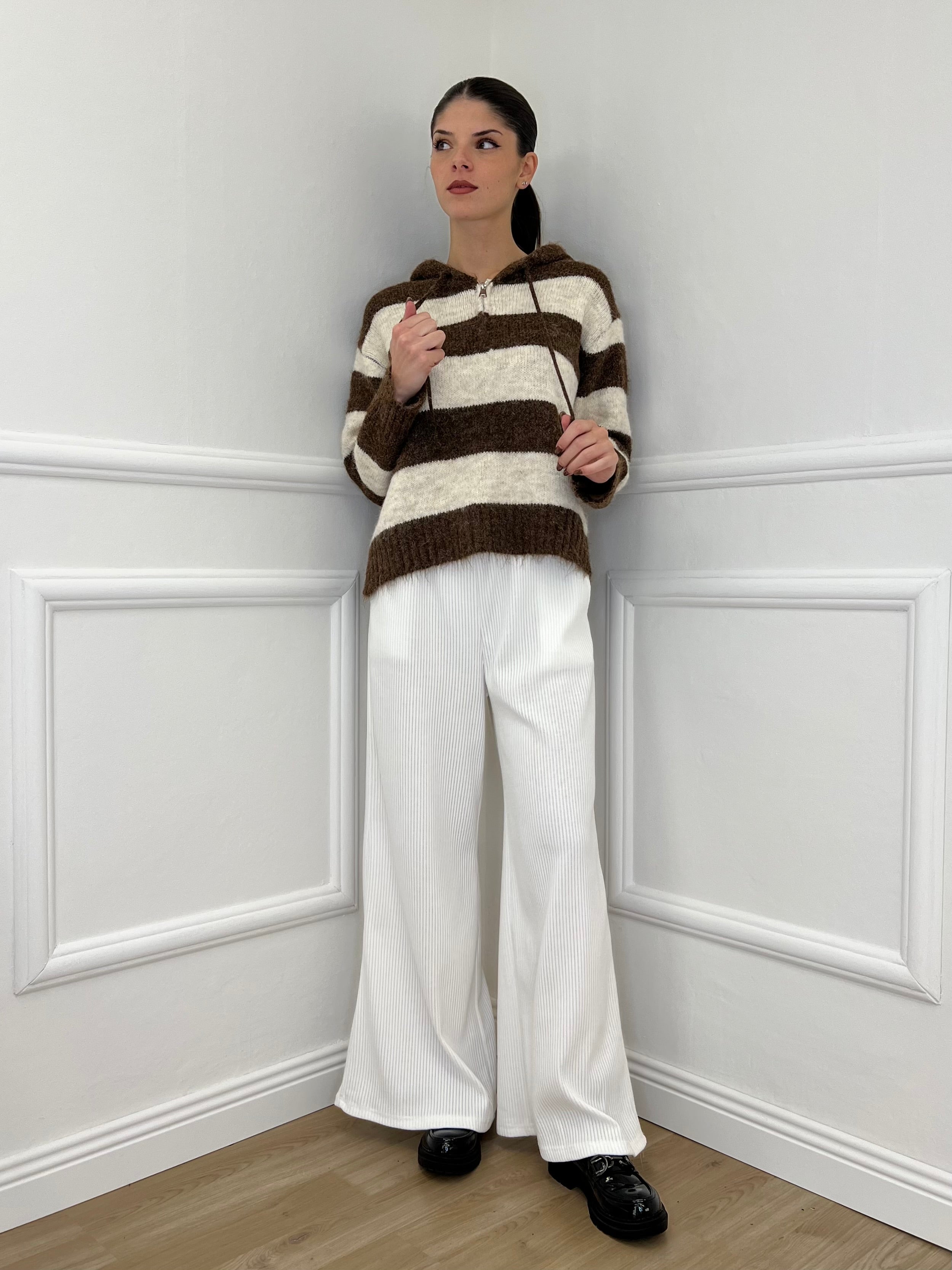 Felpa Mohair Righe 26001 Marrone