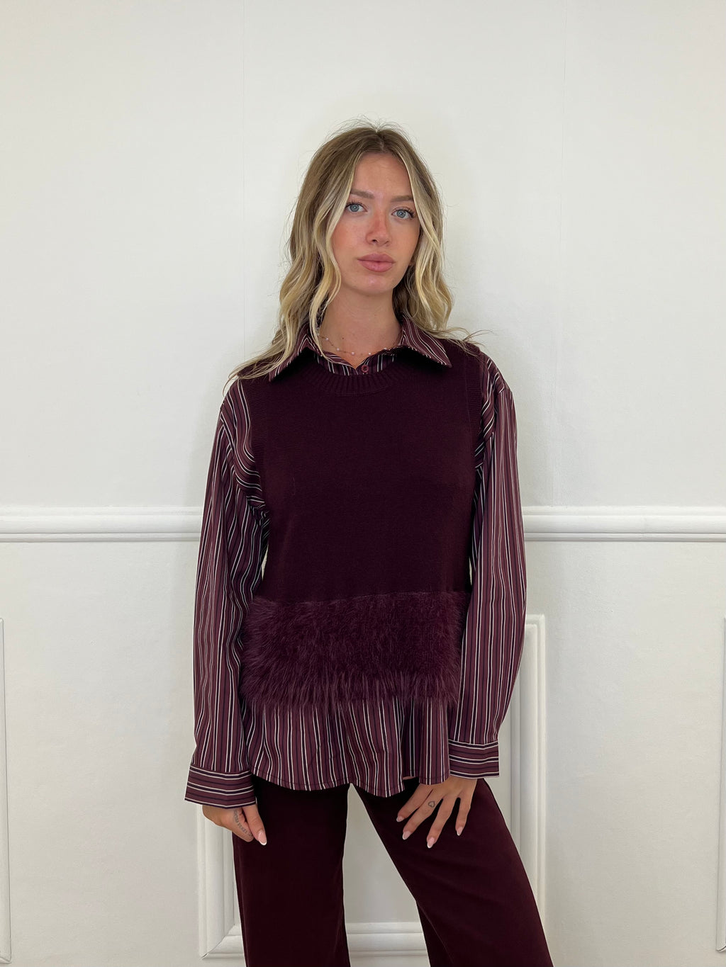 Gilet In Maglia Fondo Fluffy 7389 Burgundy