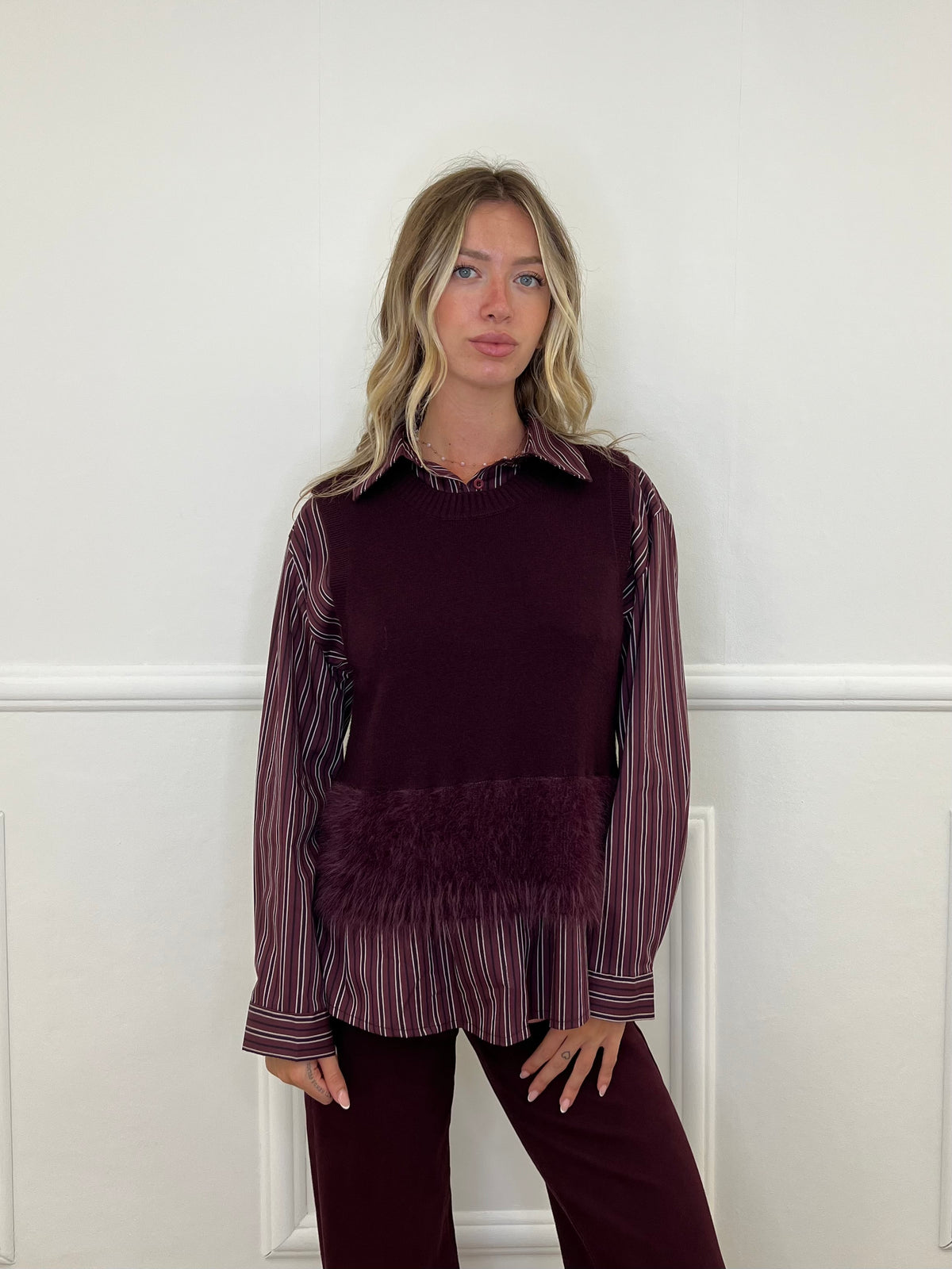 Gilet In Maglia Fondo Fluffy 7389 Burgundy