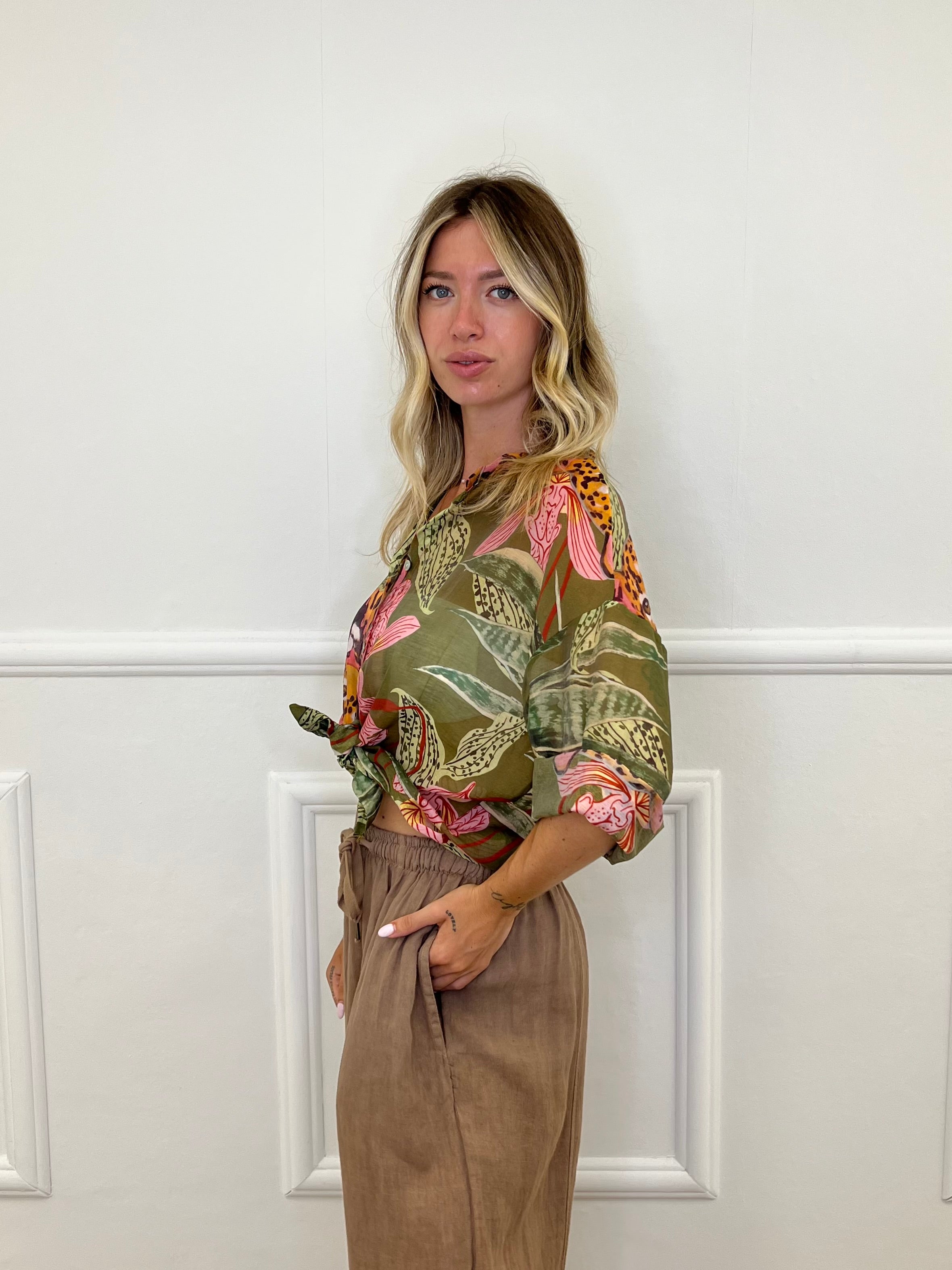 Camicia Jungle Tencel 3034 Verde e Rosa