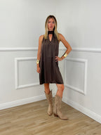 Vestito Halter In Raso Di Viscosa 9535 Marrone