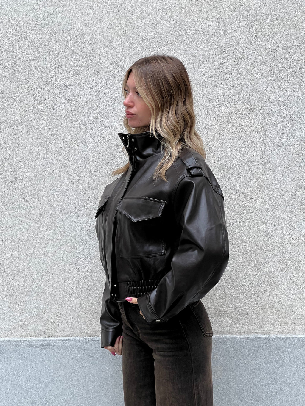Bomber Crop Ecopelle Tasche 30346 Moro