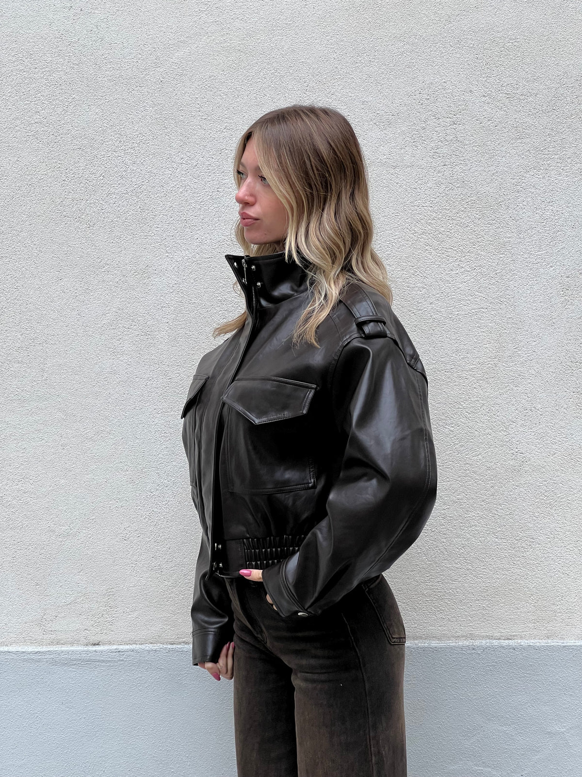 Bomber Crop Ecopelle Tasche 30346 Moro