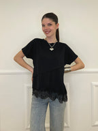 Maglietta Combinata Con Pizzo 20611 Nero