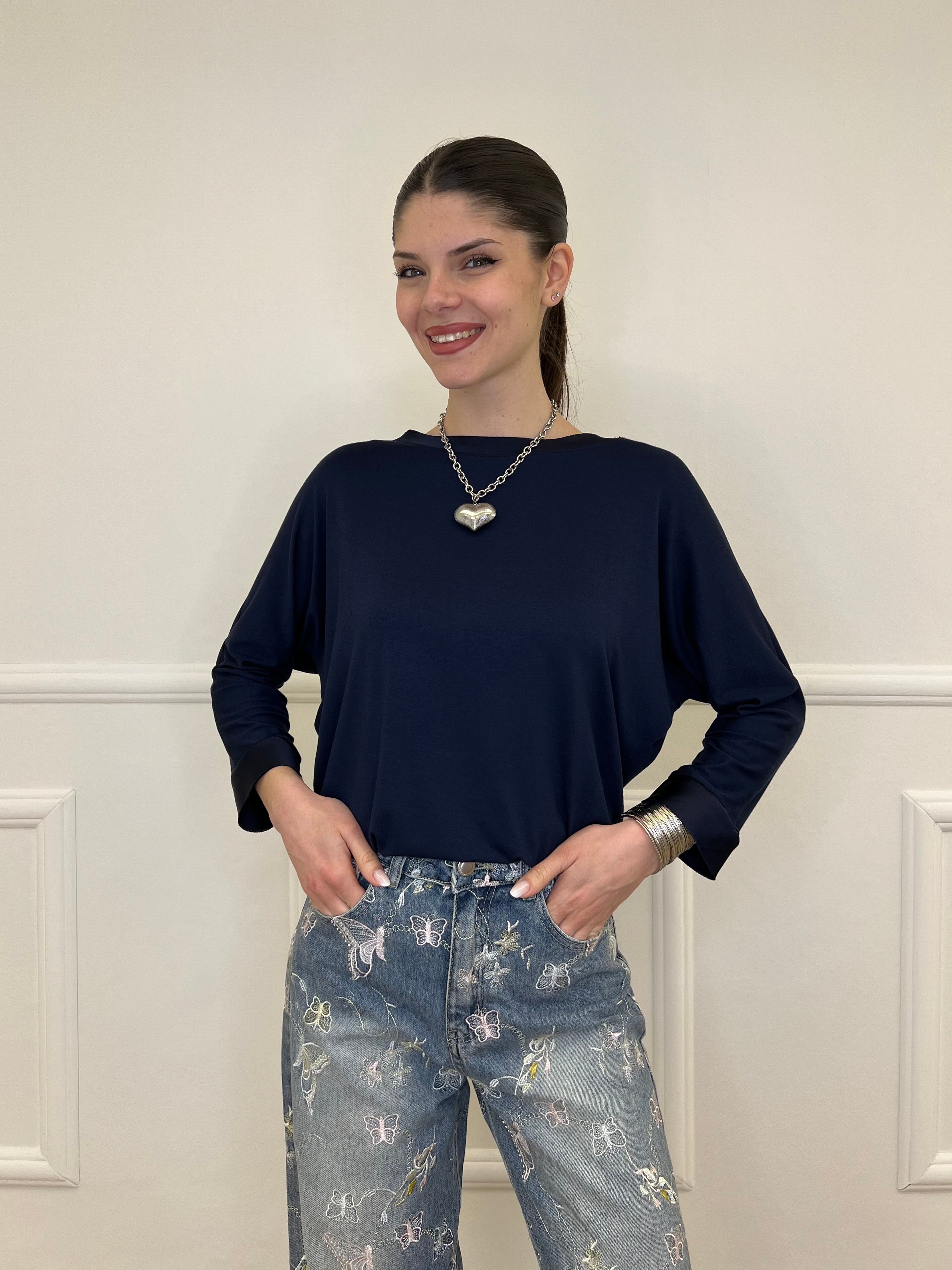 Maglia Barchetta Con Profili in Satin 43002