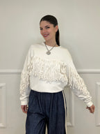Felpa con Frange 5653-891 Panna