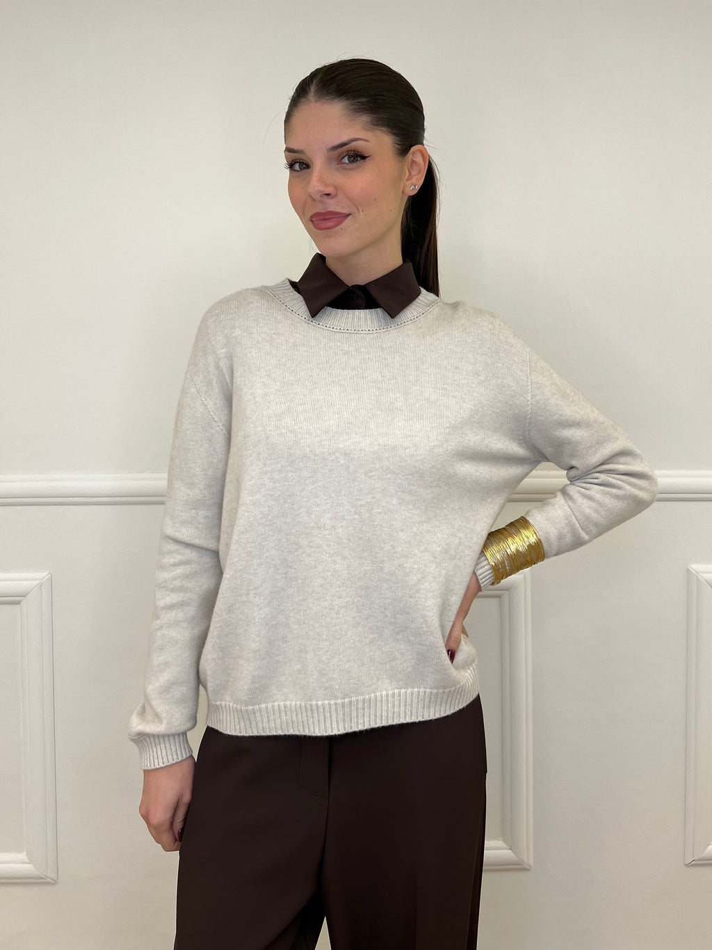 Pullover Basic Girocollo 1186 Ecru