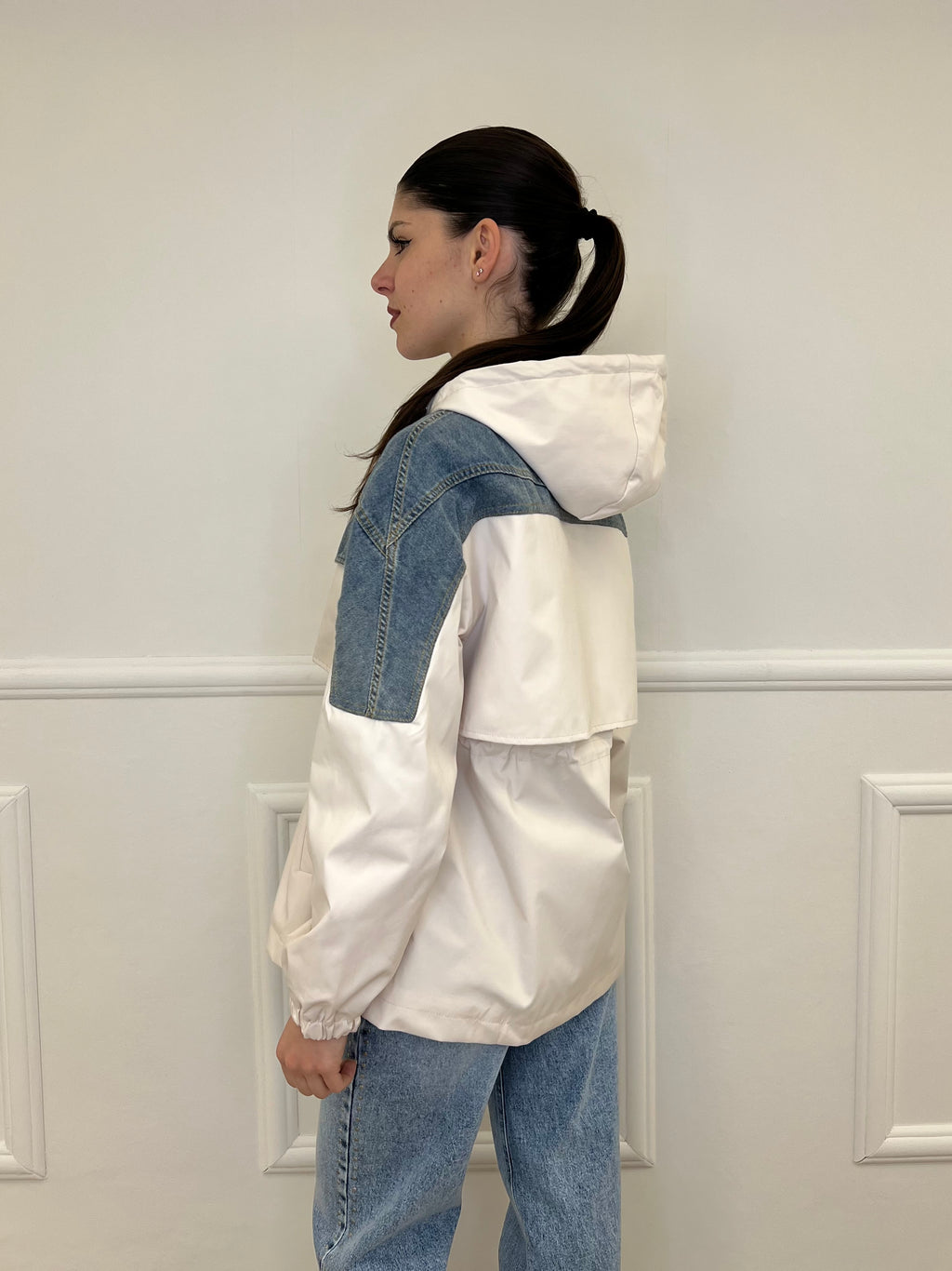 Giacca Inserti Denim M450 Panna