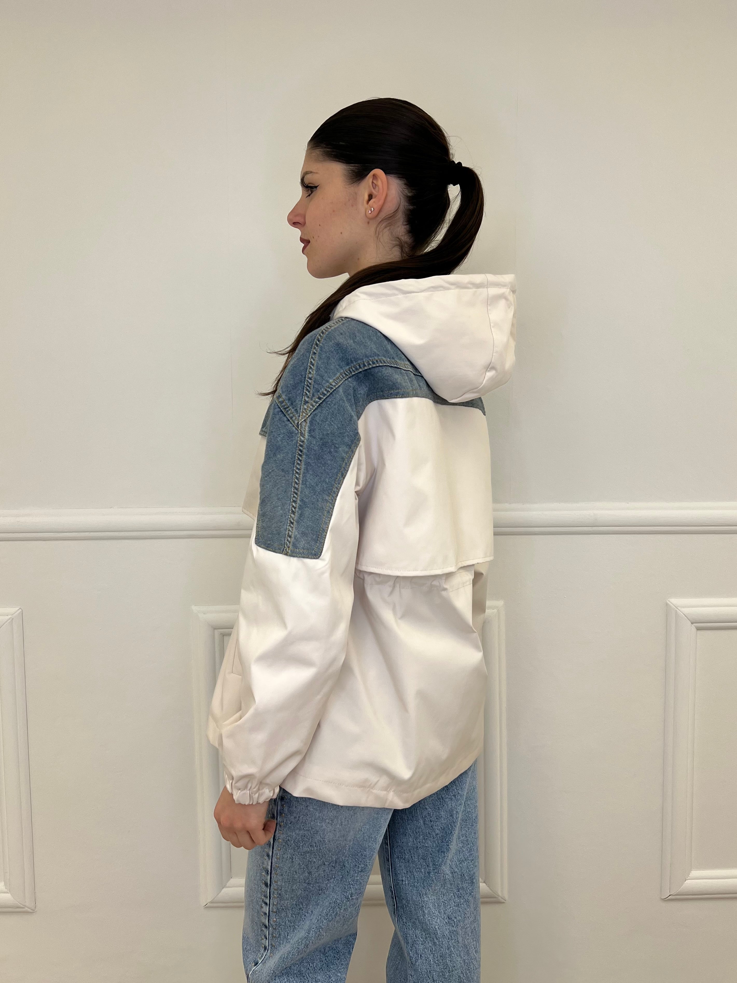 Giacca Inserti Denim M450 Panna