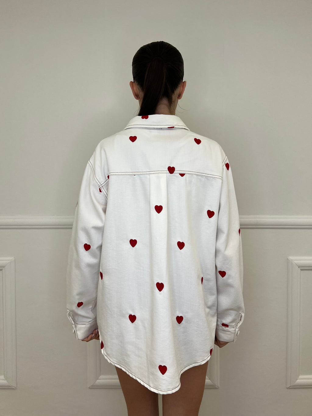 Giacca Camicia Denim Cuori 0805 Bianco