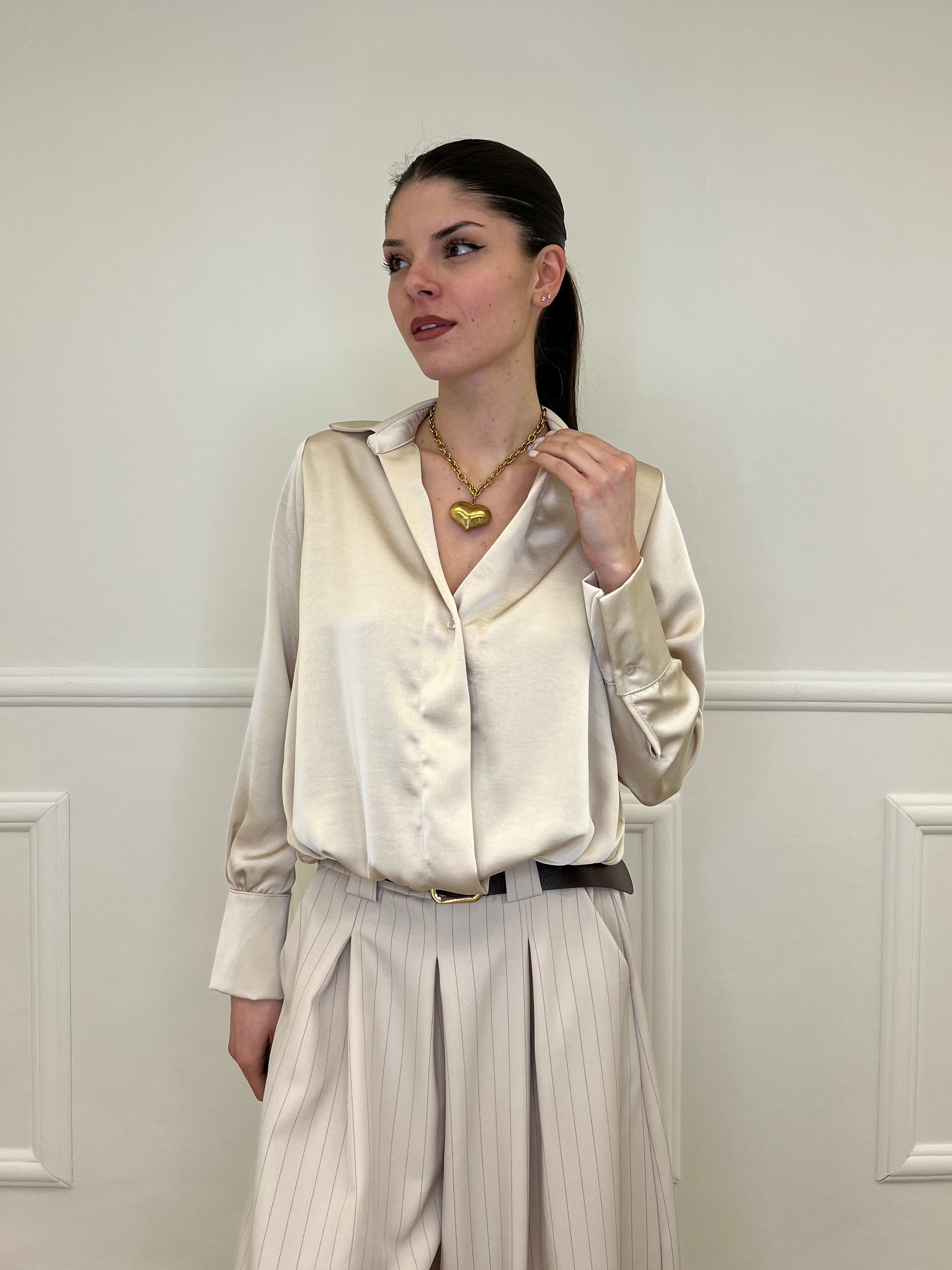Blusa In Satin Con Spalline 10277 Beige