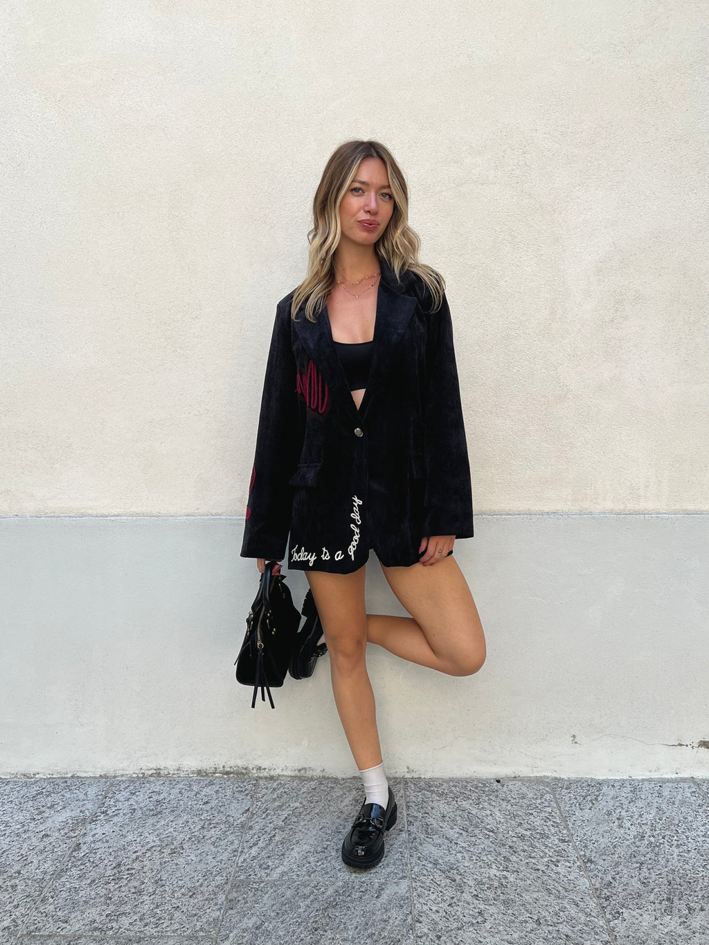 Blazer Corduroy con Ricami A8037 Nero
