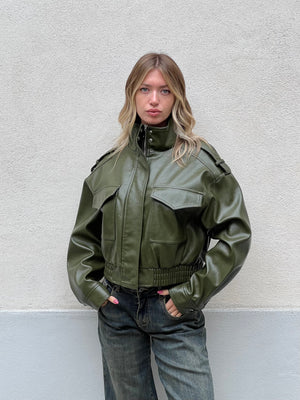 Bomber Crop Ecopelle Tasche 30346 Verde