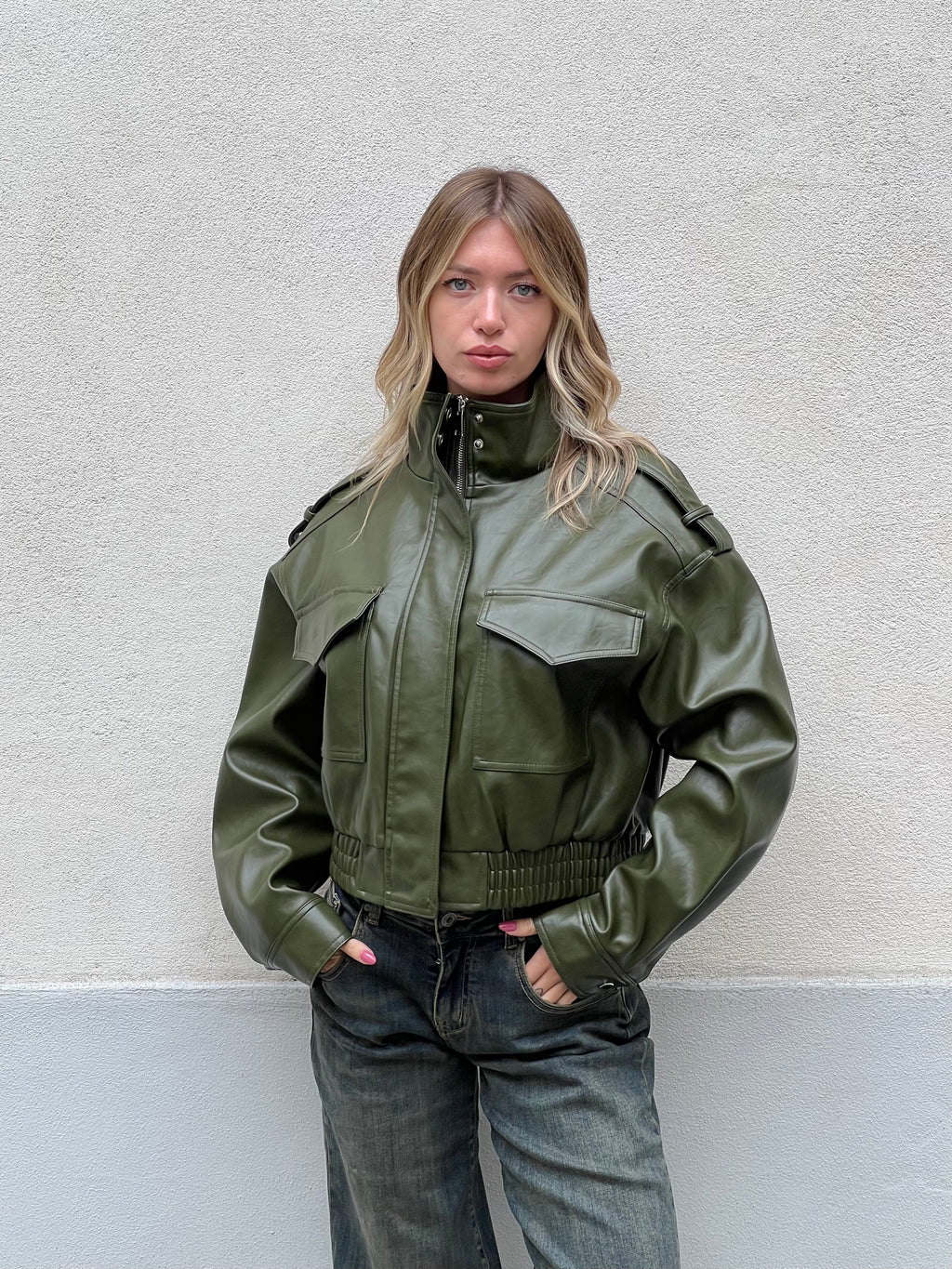 Bomber Crop Ecopelle Tasche 30346 Verde