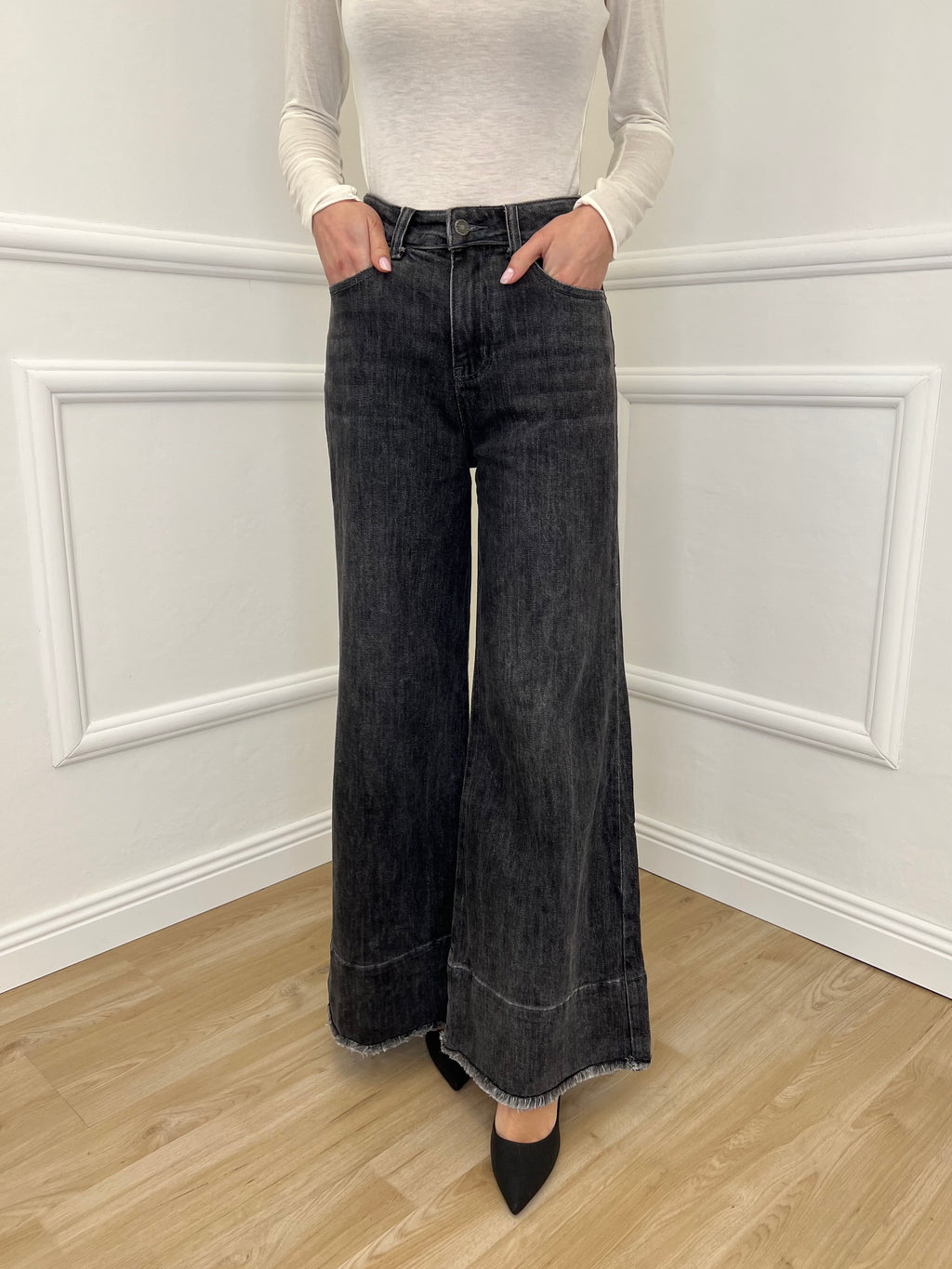 Jeans Palazzo Sfrangiato H03 Grigio