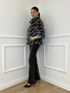 Chevron Fur Coat C037 Grey