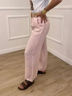 Pantalone Lino Cintura 22525-2 Rosa