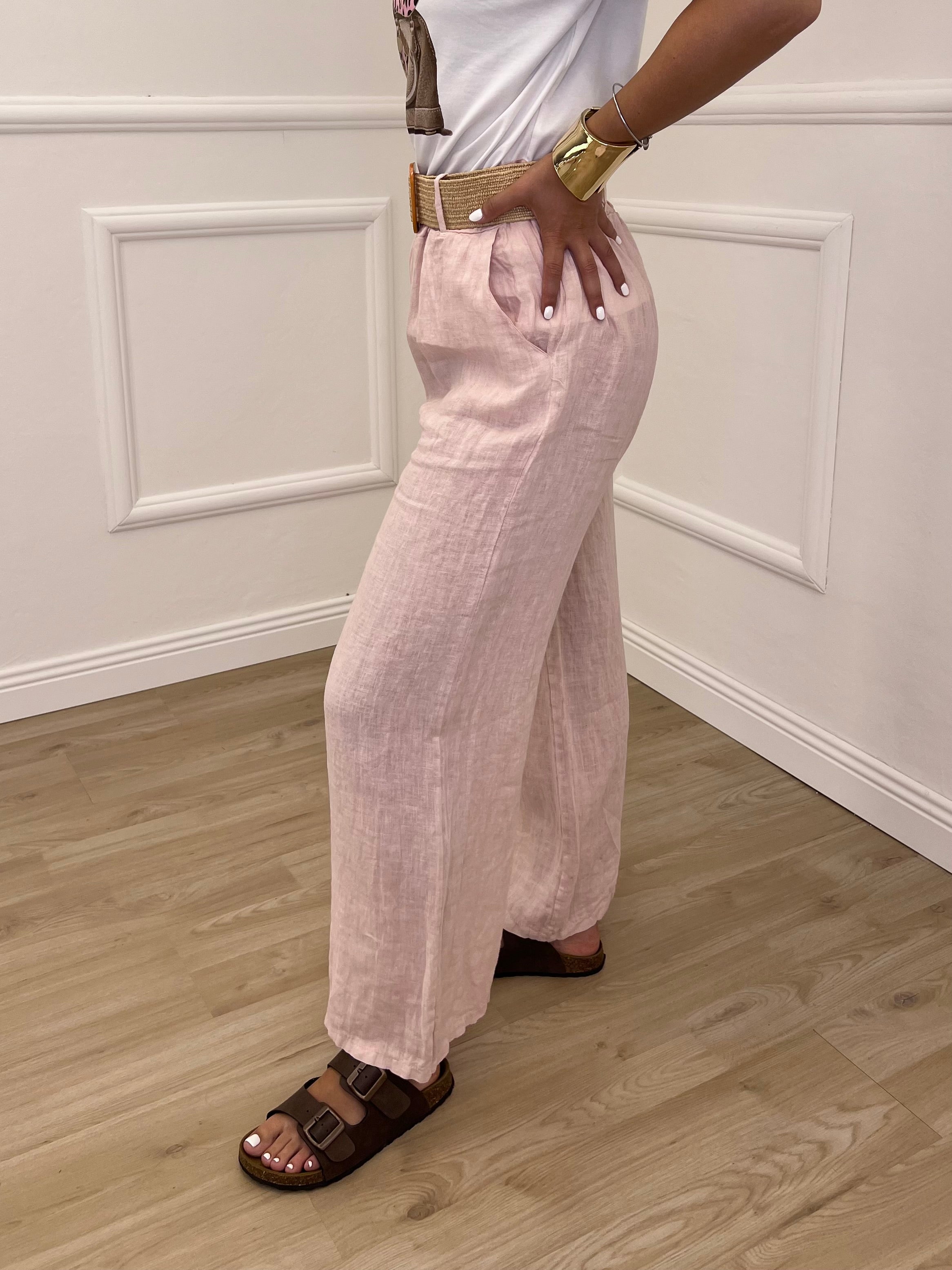 Pantalone Lino Cintura 22525-2 Rosa